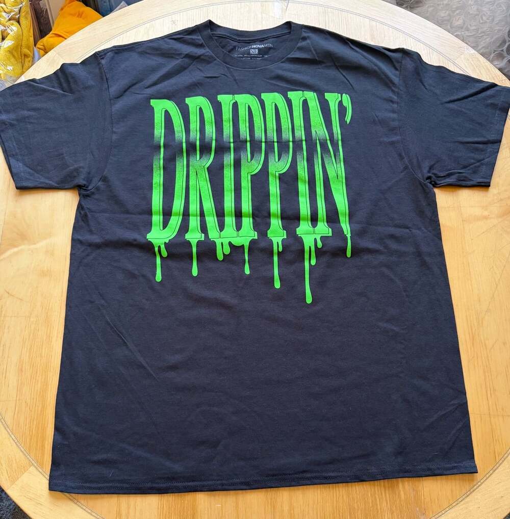 Fashion Nova Men Drippin T-Shirt Size XL Black Green Graphic
